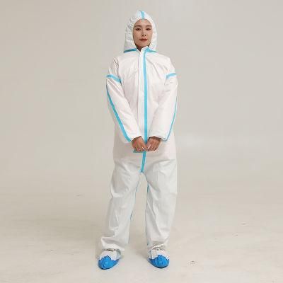 Disposable Medical Type 4/5/6 Blue Sealed Microporous Coverall