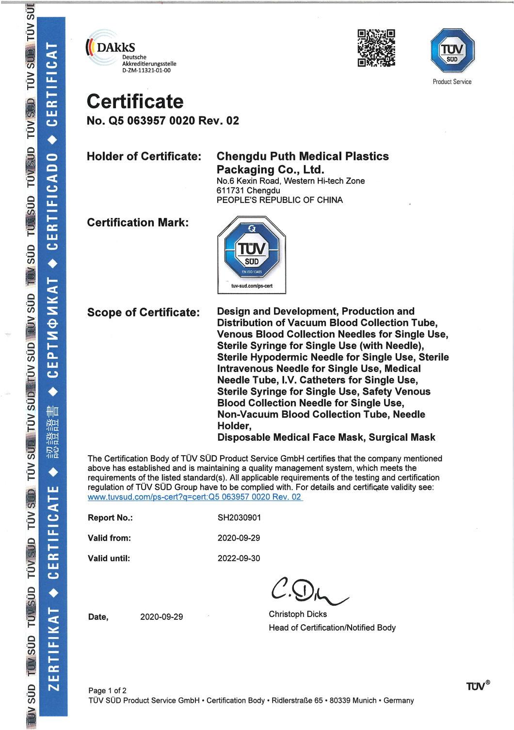 Non-Vacuum Blood Collection Tube (GEL&ACTIVATOR) Approved with CE&ISO 13458