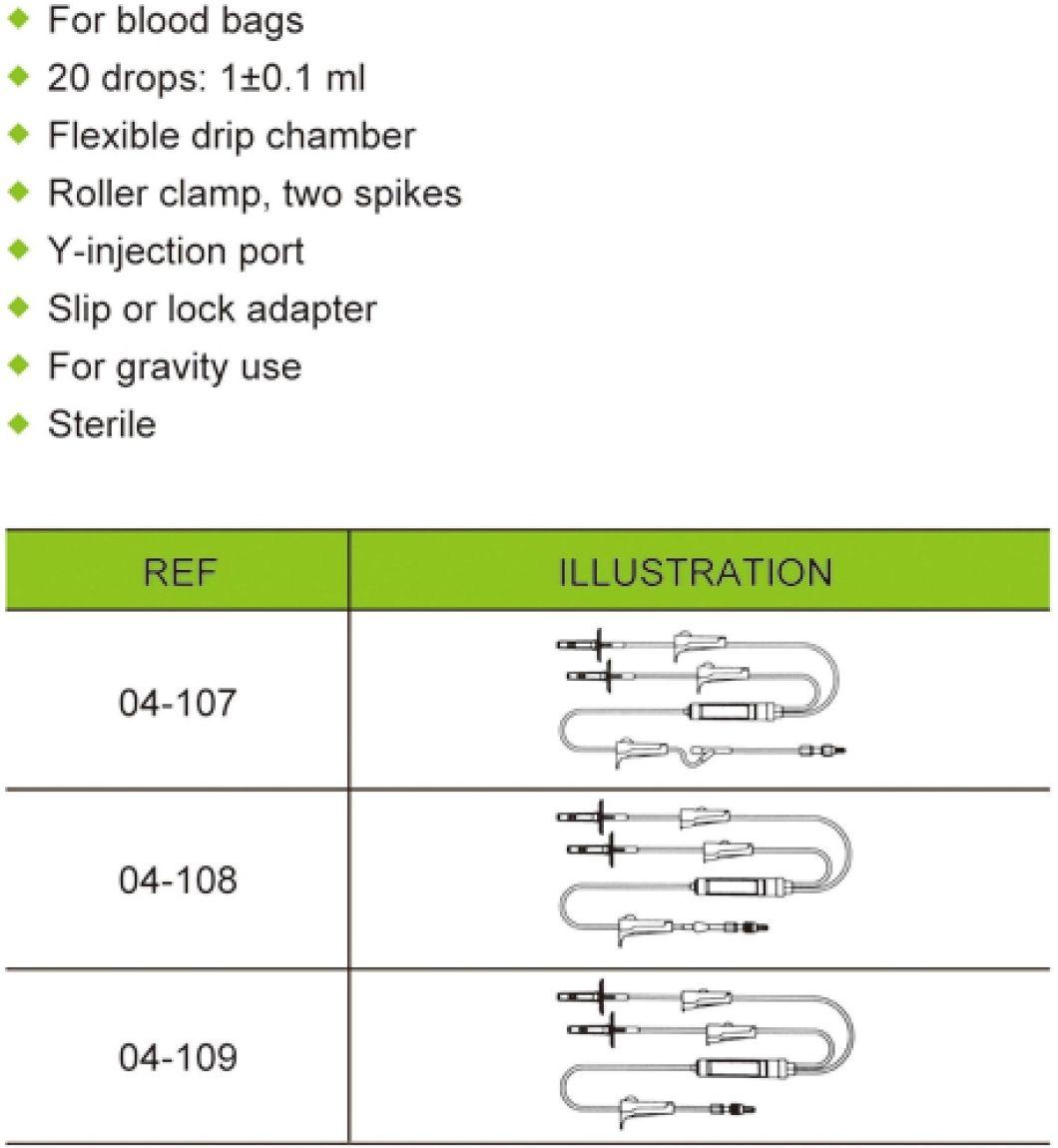 Medical Disposable Blood Transfusion Set, High-Quality Sterile, IV/Giving Set Drip Chamber with Filter, with/Without Needle